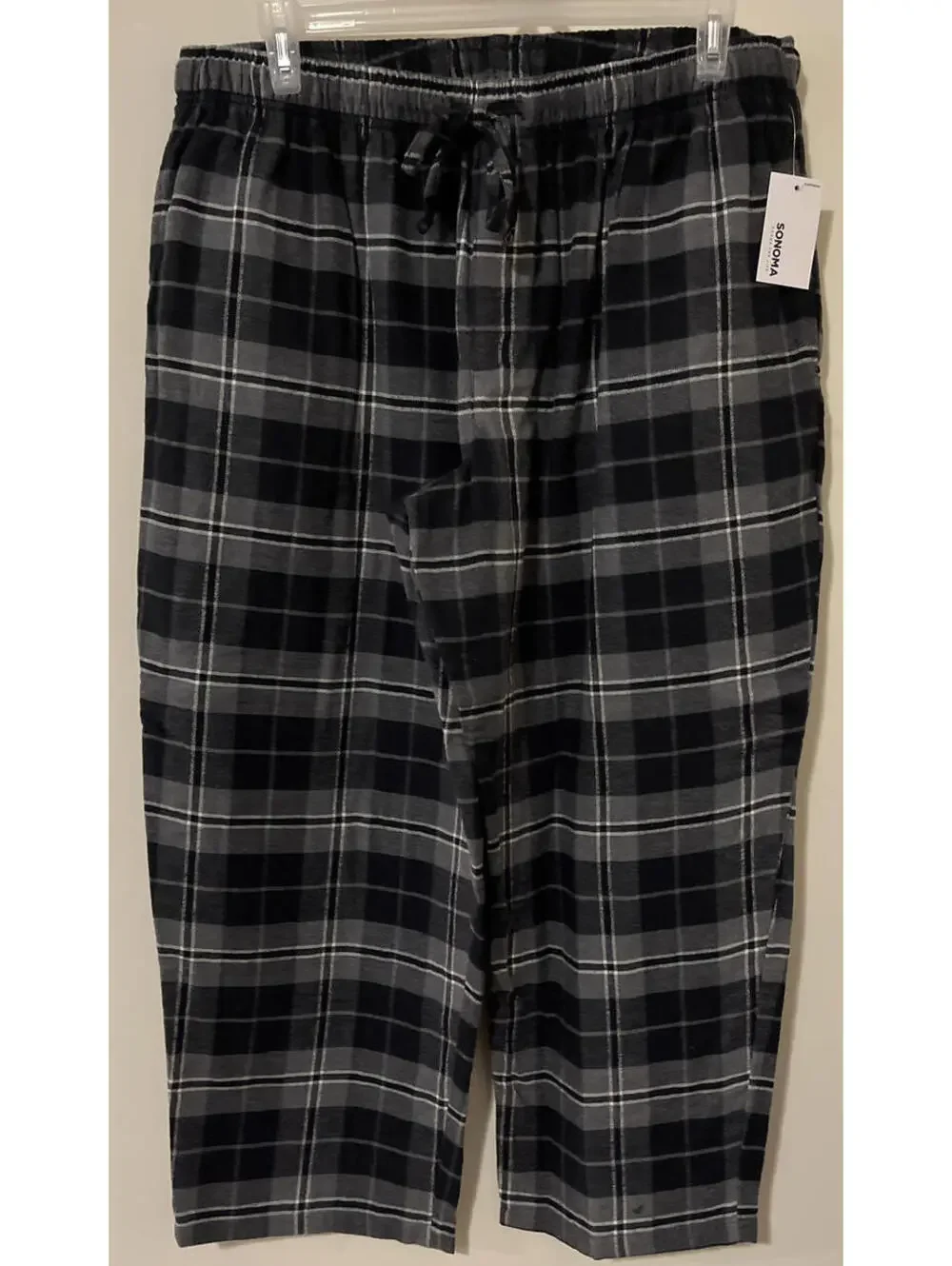 Sonoma Mens 2xb Gray Plaid Cotton Flannel Sleep Pants w/Pockets NEW! A2638